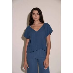 Stark-X Gauze Rhonda Top in Navy S NEW CoastalGrandmother Minimalist